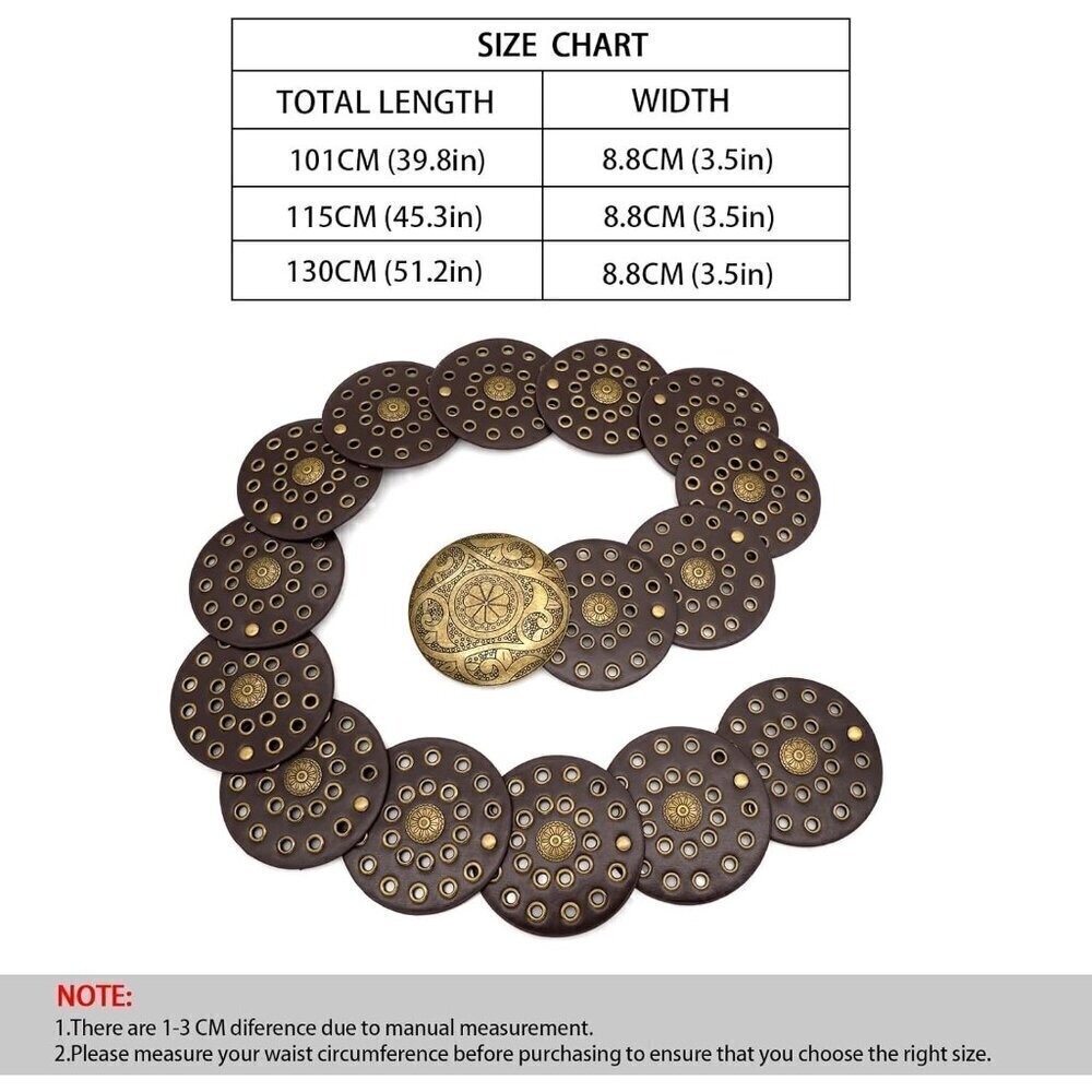 Wide Brown Disc Belt for Women Boho Concho Leather Belts Western Waist Belt - Picture 6 of 6